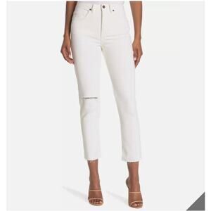 O'NEILL White Benatar High Waist Rise Ripped Distressed Straight Leg Jeans 24